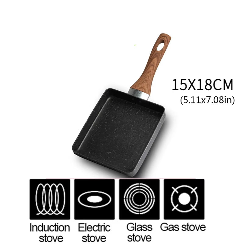 1Pc Rectangular Tamagoyaki Pan – Nonstick Maifan stone omelette pan with heat-resistant handle. Ideal for gas, electric, and glass stoves.