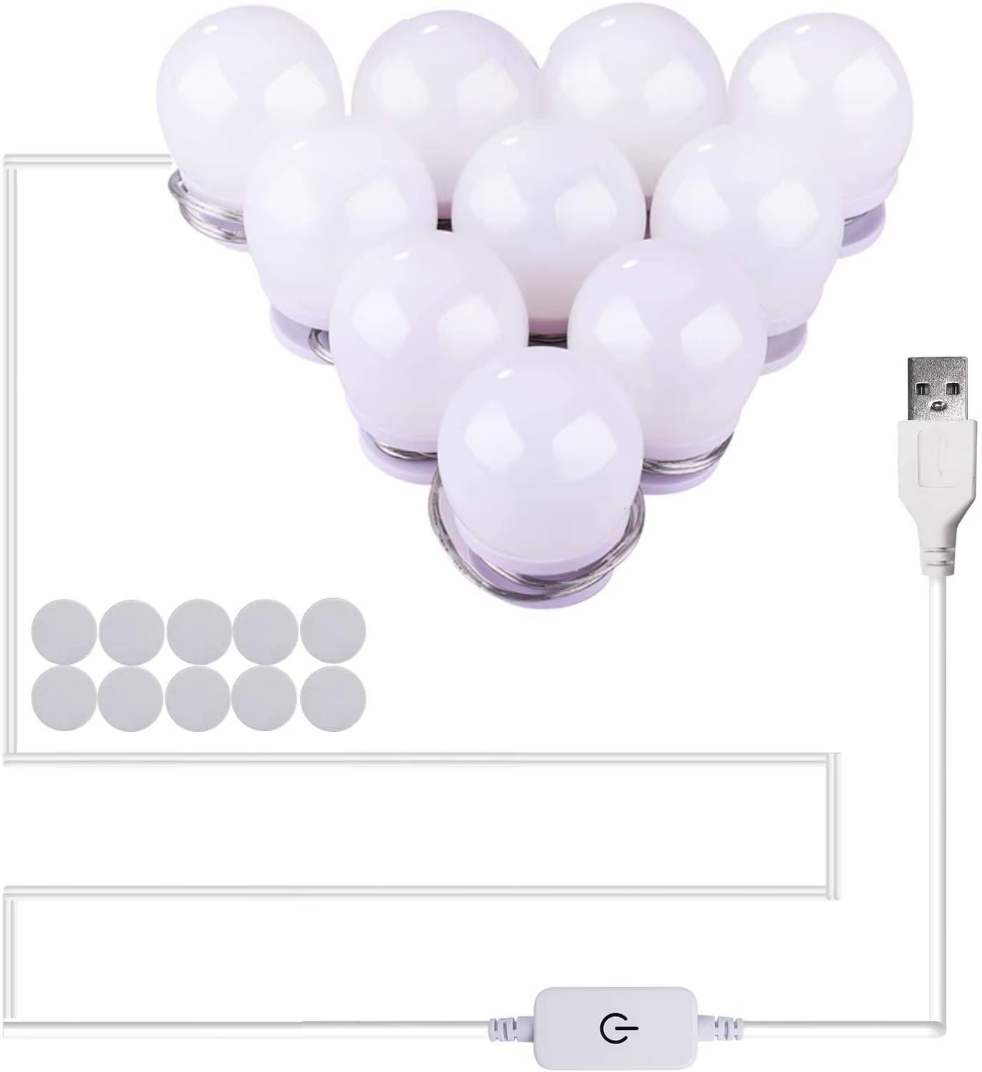 Hollywood-style 10 LED vanity lights – bright white strip for makeup tables and bathroom mirrors.