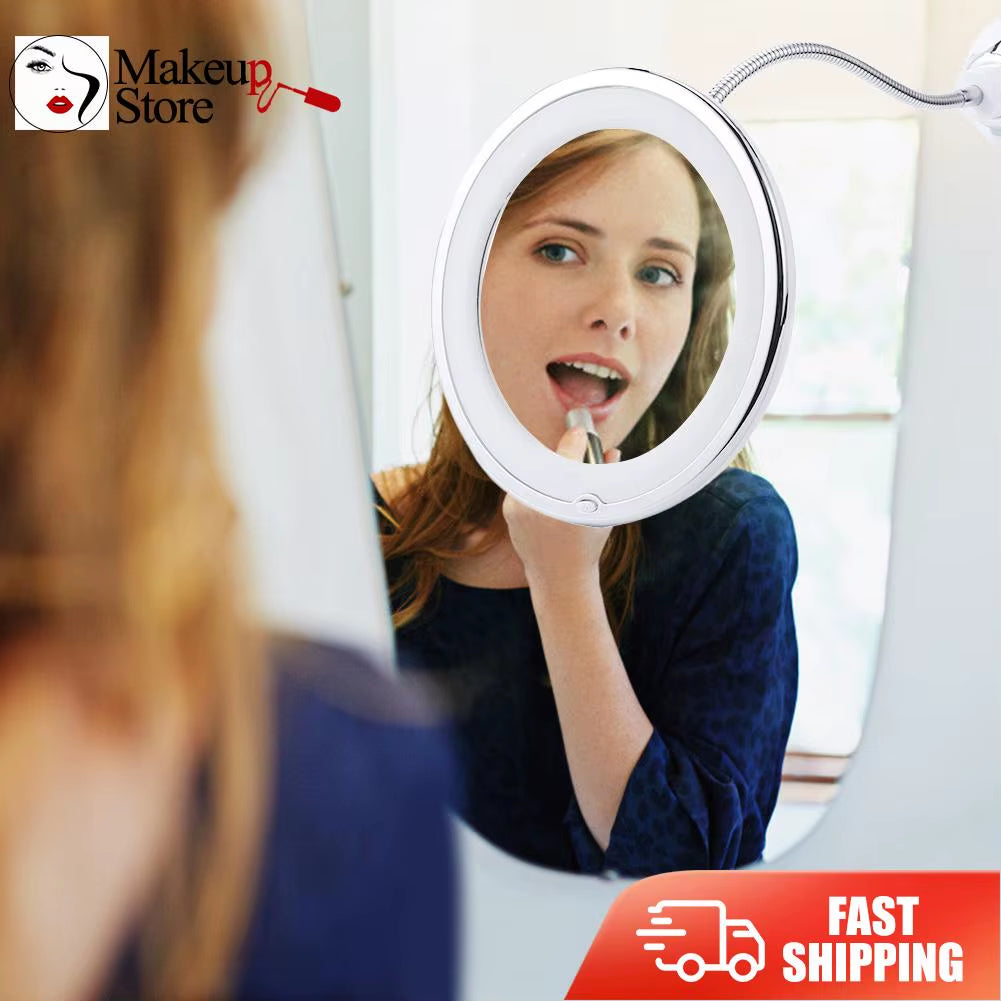 LED Suction Cup Mirror with 360° rotation – fog-free and flexible, perfect for shaving or makeup in the shower.