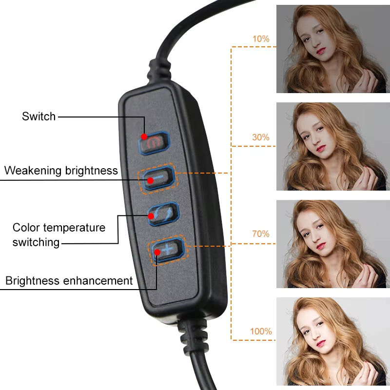 Multi-function 26CM selfie ring light – adjustable brightness for YouTube, makeup, or live video.
