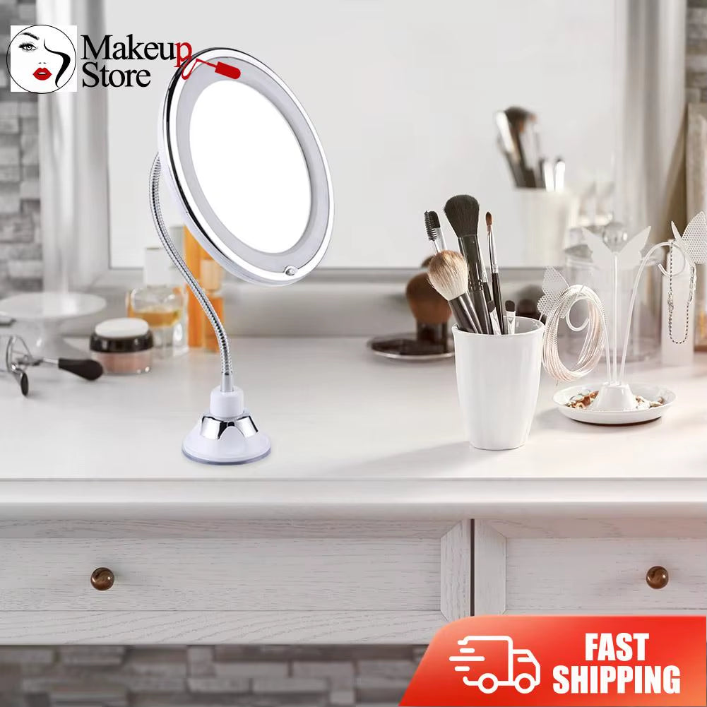 LED Suction Cup Mirror with 360° rotation – fog-free and flexible, perfect for shaving or makeup in the shower.