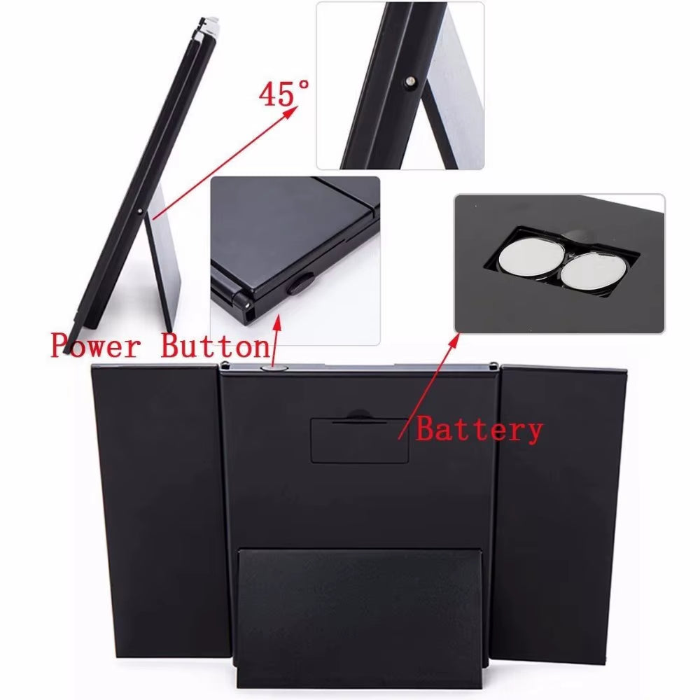 Portable LED vanity mirror – pocket-sized, foldable, and ideal for on-the-go makeup.