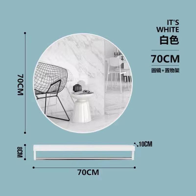 40/50/60/70Cm Simple Make up Mirror round Vanity Bathroom Mirror with Shelf Wall-Mounted Free Punch for Women Make up Mirror