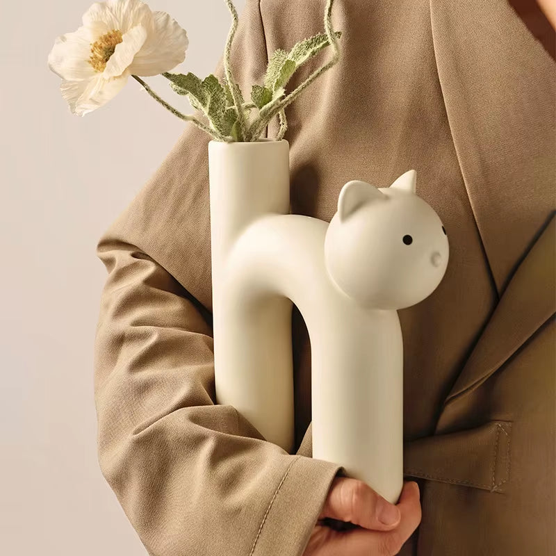 Cute Cat Vase Cathead H-Shaped Tube Vase Flower Arrangement Hydroponics Accessories Home Furnishing Decoration Vases Pots