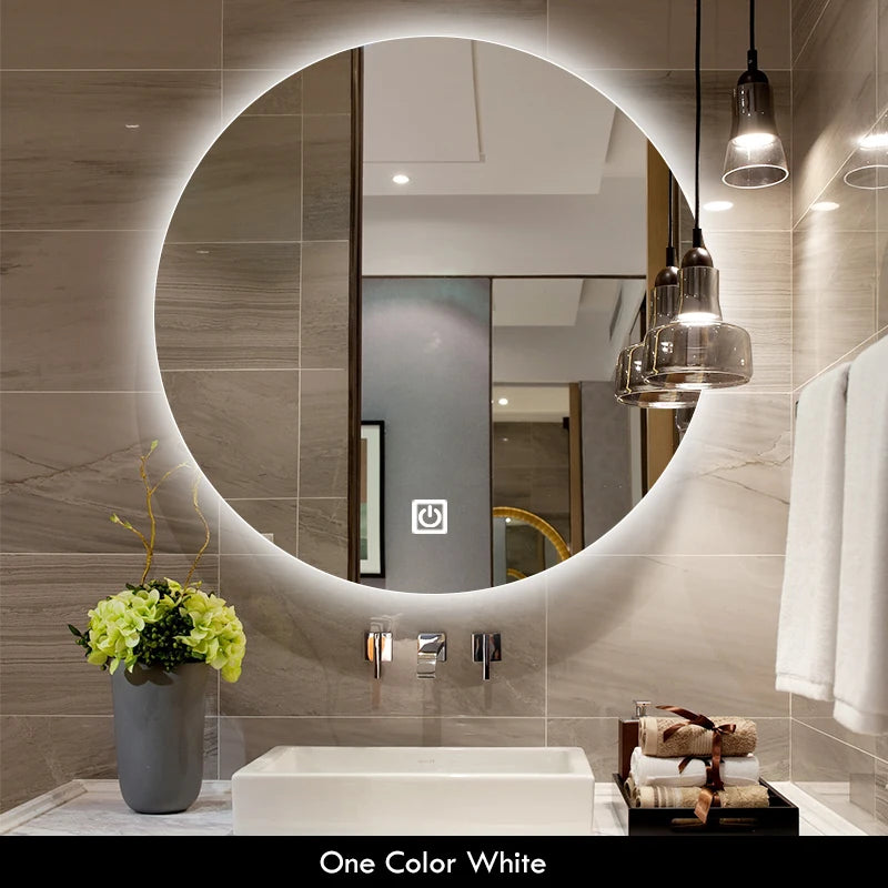 Round Bathroom Mirror Smart Makeup LED Mirror Adjustable Backlight with Bluetooth Speaker for Hotel Bedroom Decoration Mirrorg