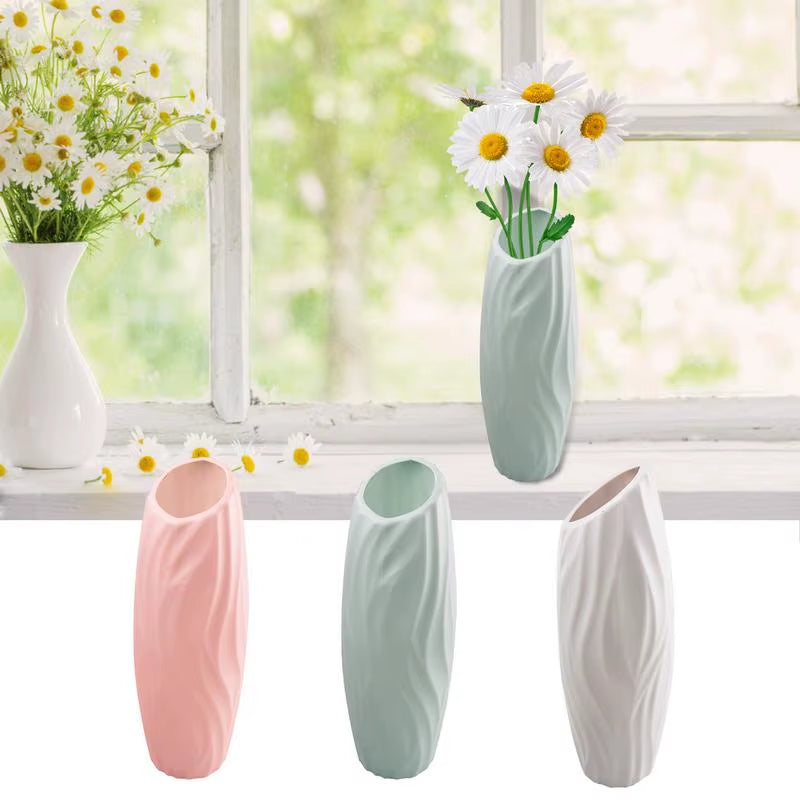 Plastics Flower Vases Unbreakable Ceramic Look Vase Modern Geometric Decorative Floral Vases for Home Living Room Table Office