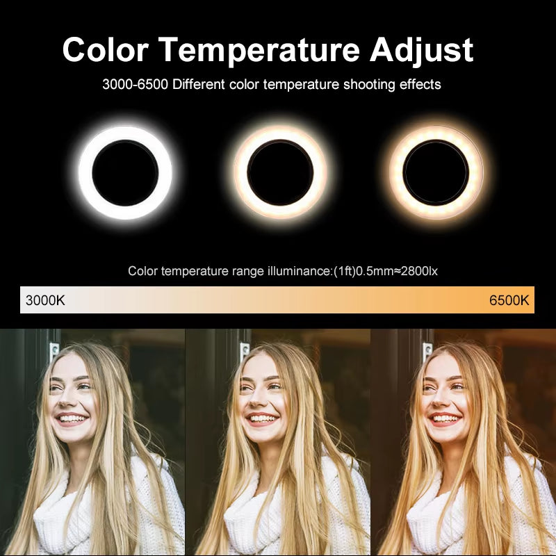 Multi-function 26CM selfie ring light – adjustable brightness for YouTube, makeup, or live video.