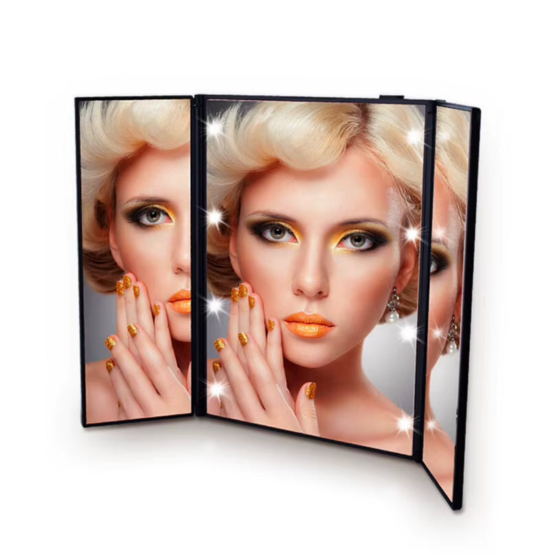 Portable LED vanity mirror – pocket-sized, foldable, and ideal for on-the-go makeup.