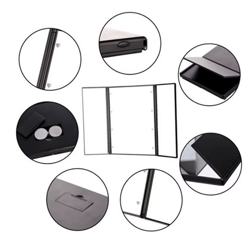 Portable LED vanity mirror – pocket-sized, foldable, and ideal for on-the-go makeup.