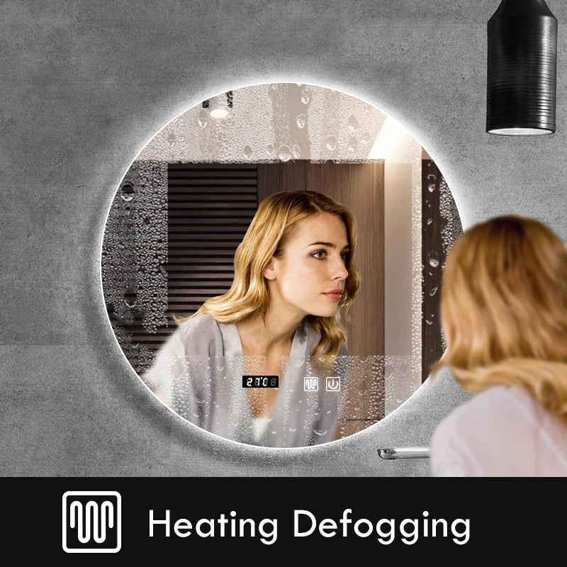 Round Bathroom Mirror Smart Makeup LED Mirror Adjustable Backlight with Bluetooth Speaker for Hotel Bedroom Decoration Mirrorg