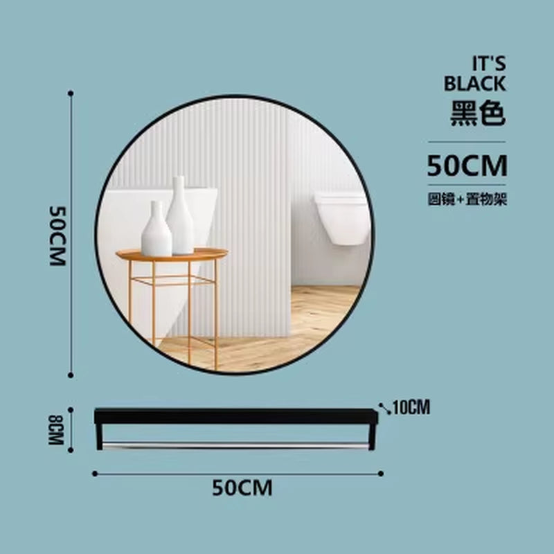 40/50/60/70Cm Simple Make up Mirror round Vanity Bathroom Mirror with Shelf Wall-Mounted Free Punch for Women Make up Mirror