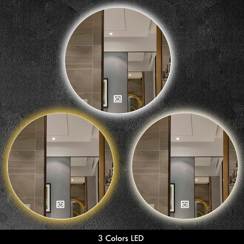Round Bathroom Mirror Smart Makeup LED Mirror Adjustable Backlight with Bluetooth Speaker for Hotel Bedroom Decoration Mirrorg