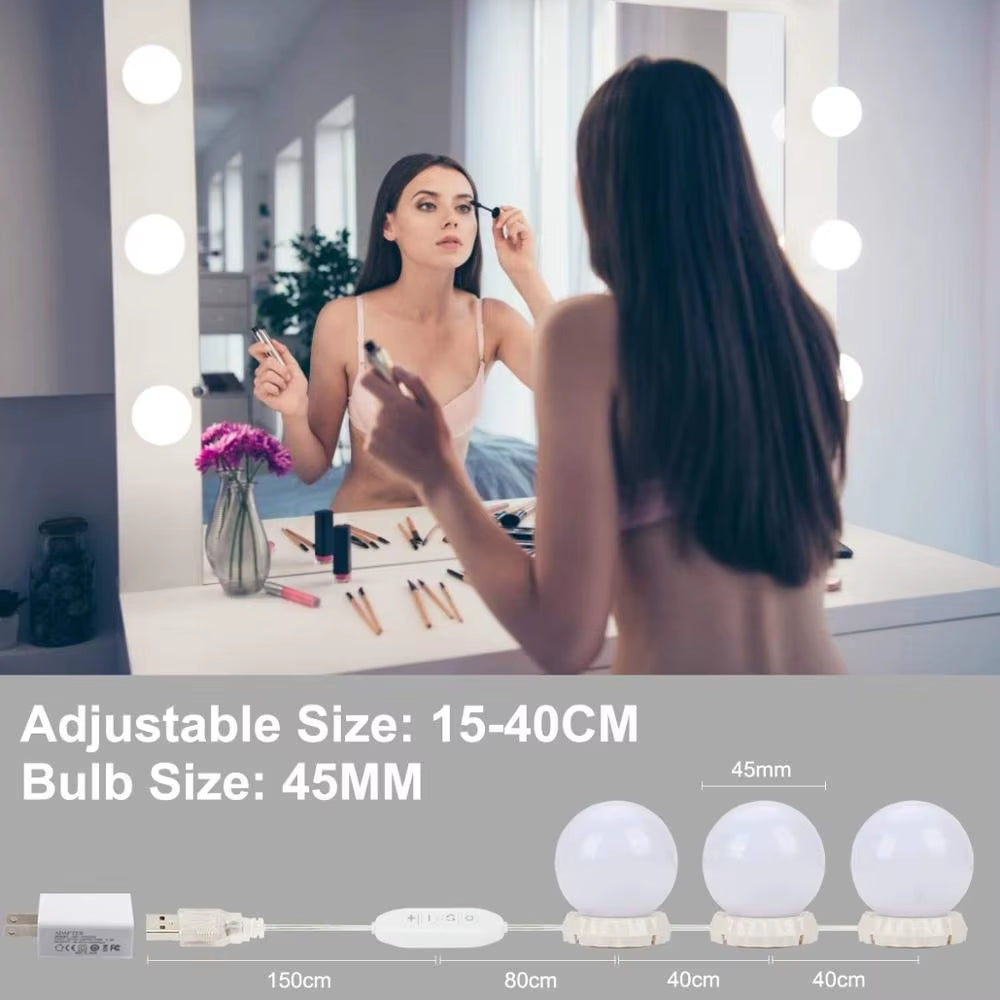 Hollywood-style 10 LED vanity lights – bright white strip for makeup tables and bathroom mirrors.