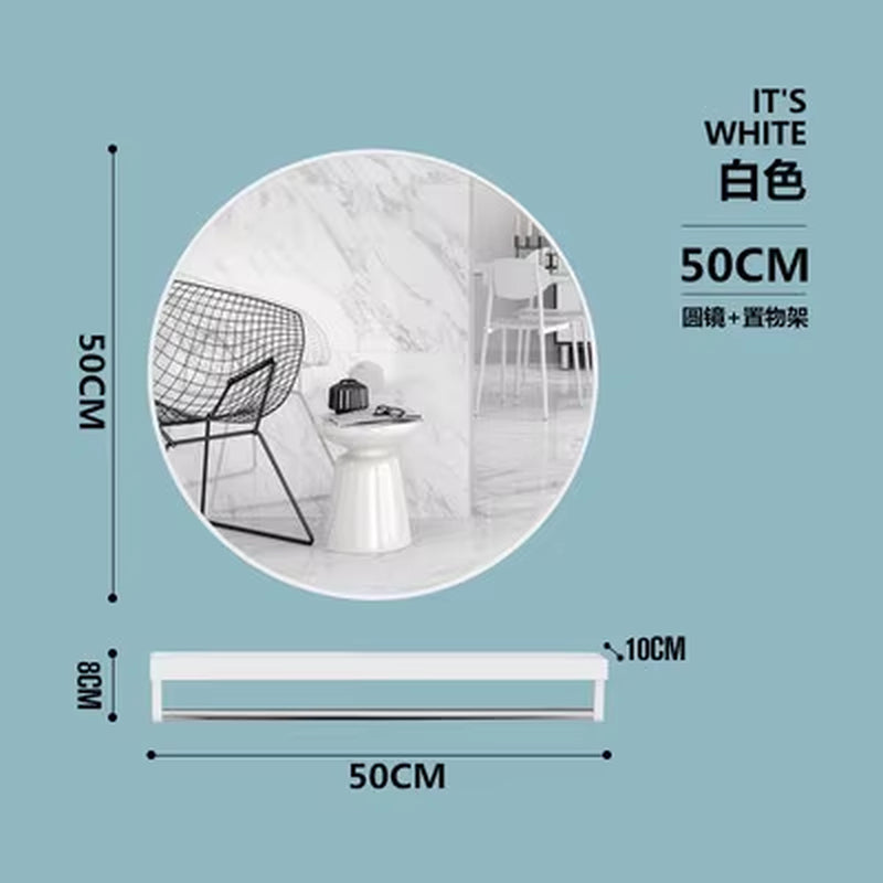 40/50/60/70Cm Simple Make up Mirror round Vanity Bathroom Mirror with Shelf Wall-Mounted Free Punch for Women Make up Mirror
