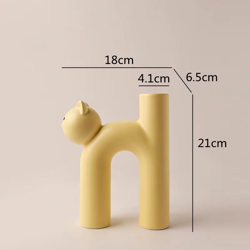 Cute Cat Vase Cathead H-Shaped Tube Vase Flower Arrangement Hydroponics Accessories Home Furnishing Decoration Vases Pots