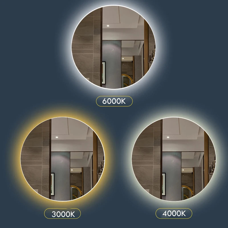 Round Bathroom Mirror Smart Makeup LED Mirror Adjustable Backlight with Bluetooth Speaker for Hotel Bedroom Decoration Mirrorg