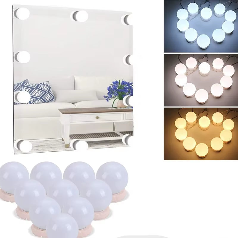 Hollywood-style 10 LED vanity lights – bright white strip for makeup tables and bathroom mirrors.