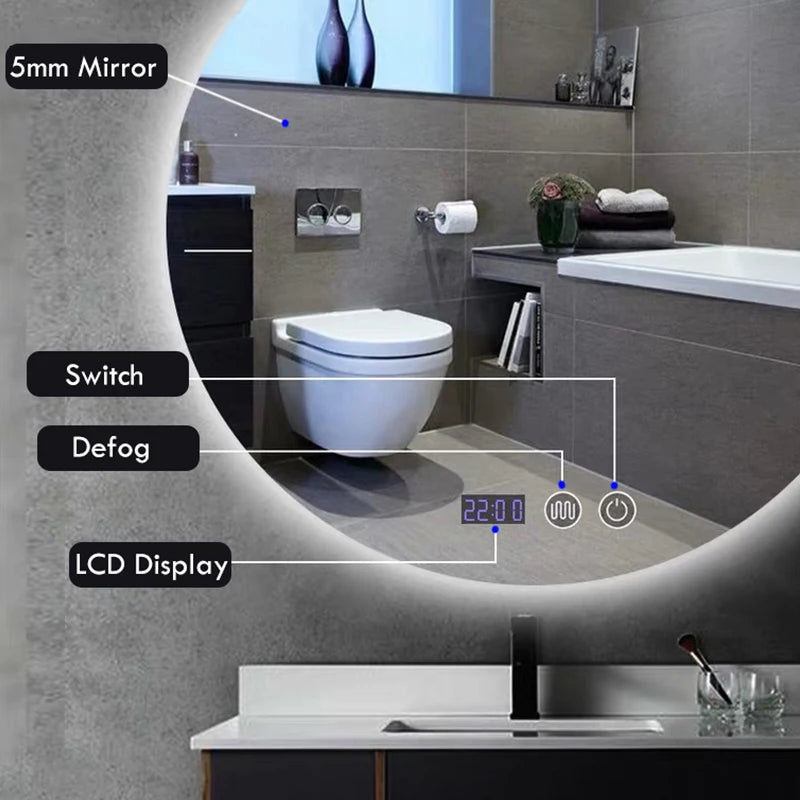 Round Bathroom Mirror Smart Makeup LED Mirror Adjustable Backlight with Bluetooth Speaker for Hotel Bedroom Decoration Mirrorg
