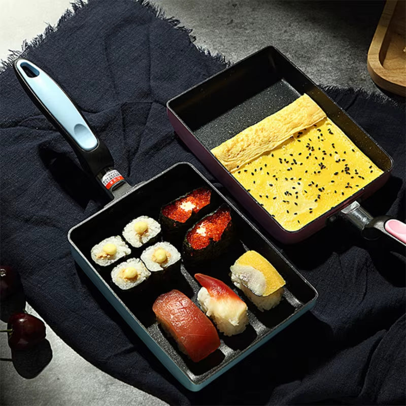 1Pc Rectangular Tamagoyaki Pan – Nonstick Maifan stone omelette pan with heat-resistant handle. Ideal for gas, electric, and glass stoves.