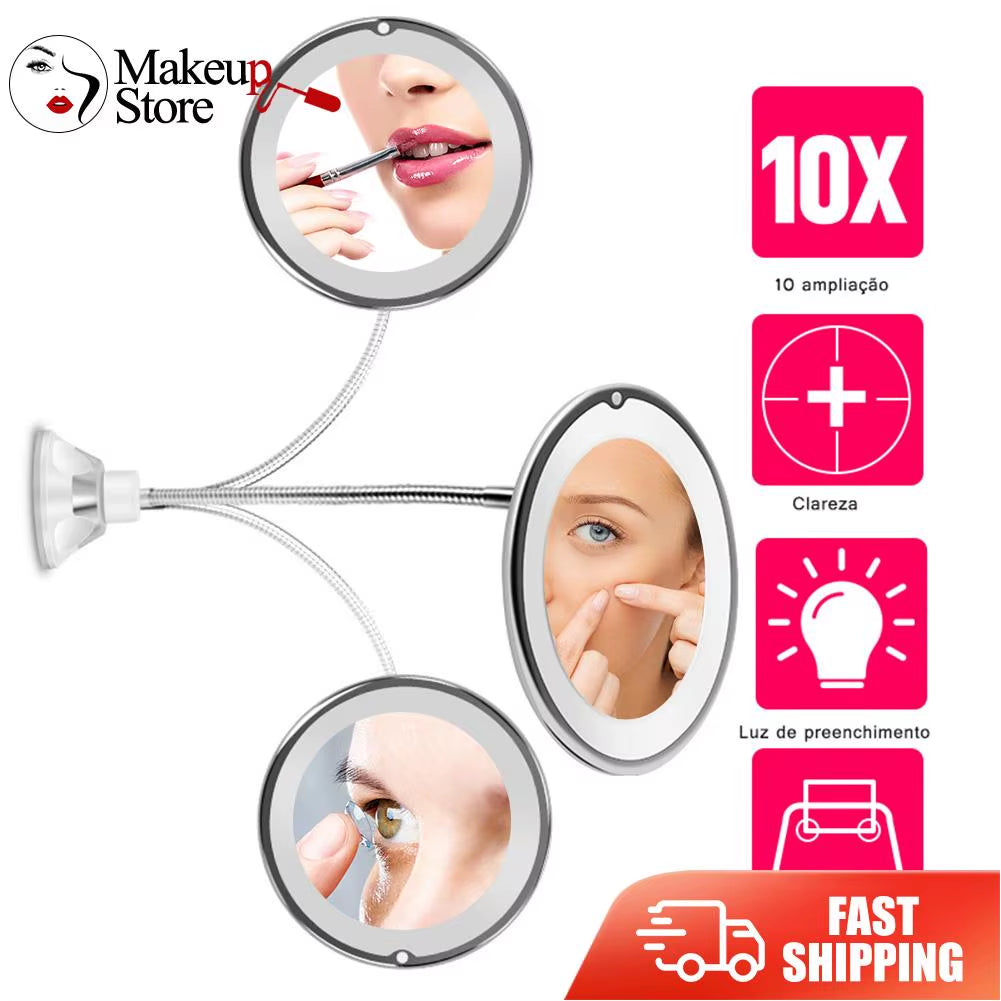LED Suction Cup Mirror with 360° rotation – fog-free and flexible, perfect for shaving or makeup in the shower.