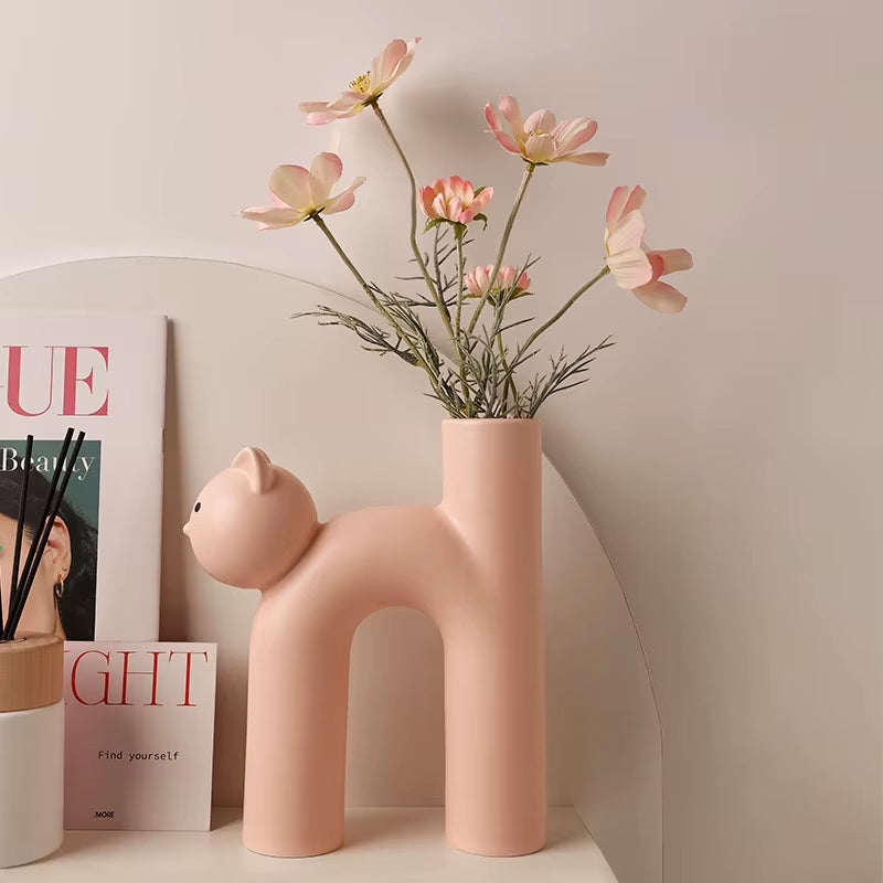 Cute Cat Vase Cathead H-Shaped Tube Vase Flower Arrangement Hydroponics Accessories Home Furnishing Decoration Vases Pots