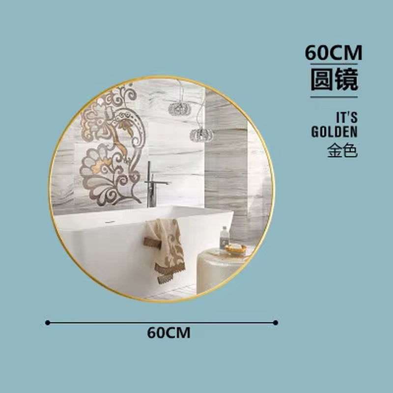 40/50/60/70Cm Simple Make up Mirror round Vanity Bathroom Mirror with Shelf Wall-Mounted Free Punch for Women Make up Mirror