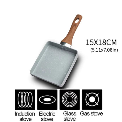 1Pc Rectangular Tamagoyaki Pan – Nonstick Maifan stone omelette pan with heat-resistant handle. Ideal for gas, electric, and glass stoves.