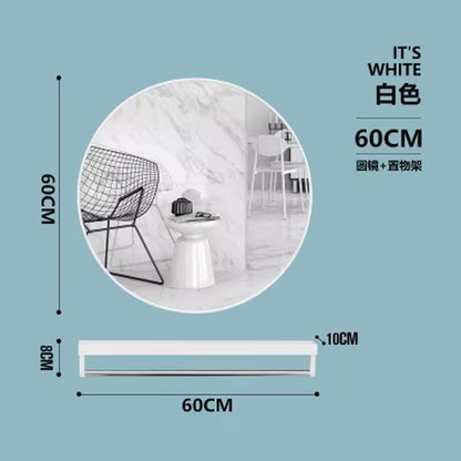 40/50/60/70Cm Simple Make up Mirror round Vanity Bathroom Mirror with Shelf Wall-Mounted Free Punch for Women Make up Mirror