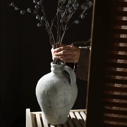 Retro and Nostalgic Handmade Ceramic Vases 25.5CM High Handmade Style Flower Vase Dried Flowers Decorative Home Decoration