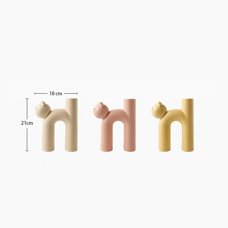 Cute Cat Vase Cathead H-Shaped Tube Vase Flower Arrangement Hydroponics Accessories Home Furnishing Decoration Vases Pots