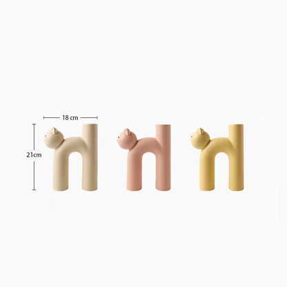 Cute Cat Vase Cathead H-Shaped Tube Vase Flower Arrangement Hydroponics Accessories Home Furnishing Decoration Vases Pots