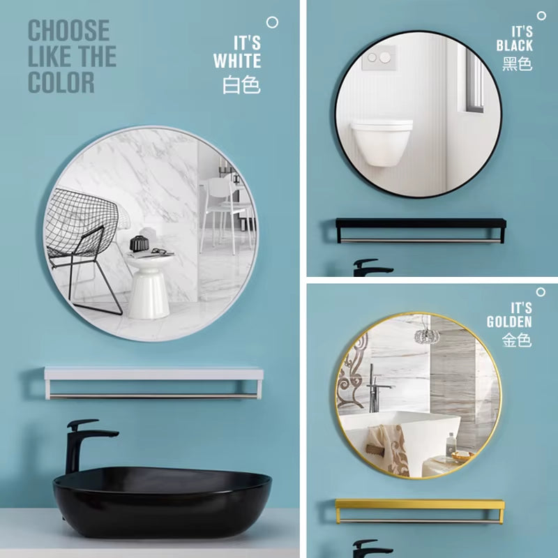 40/50/60/70Cm Simple Make up Mirror round Vanity Bathroom Mirror with Shelf Wall-Mounted Free Punch for Women Make up Mirror