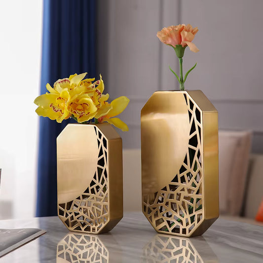 Light Luxury Golden Flower Vase Metal Flower Arrangement Vases Home Living Room Dinning Room Desktop Decorations Crafts