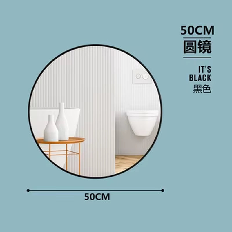 40/50/60/70Cm Simple Make up Mirror round Vanity Bathroom Mirror with Shelf Wall-Mounted Free Punch for Women Make up Mirror