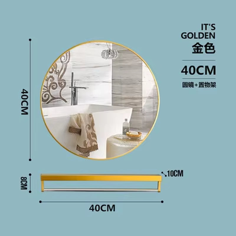 40/50/60/70Cm Simple Make up Mirror round Vanity Bathroom Mirror with Shelf Wall-Mounted Free Punch for Women Make up Mirror