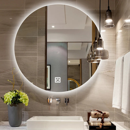 Round Bathroom Mirror Smart Makeup LED Mirror Adjustable Backlight with Bluetooth Speaker for Hotel Bedroom Decoration Mirrorg