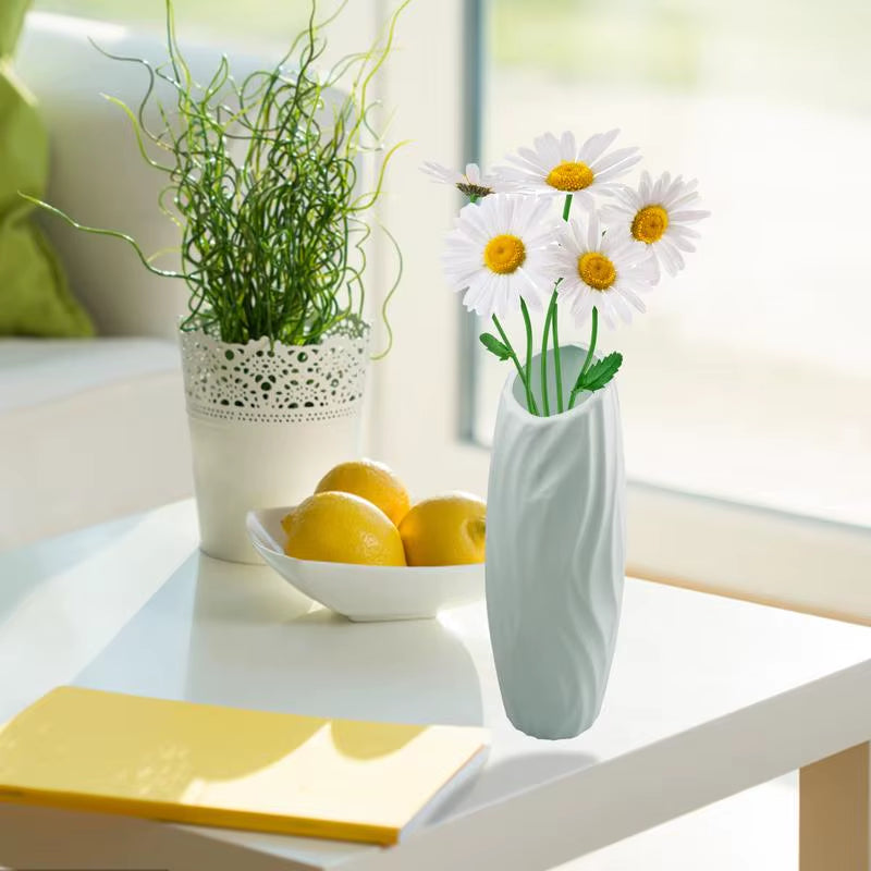 Plastics Flower Vases Unbreakable Ceramic Look Vase Modern Geometric Decorative Floral Vases for Home Living Room Table Office