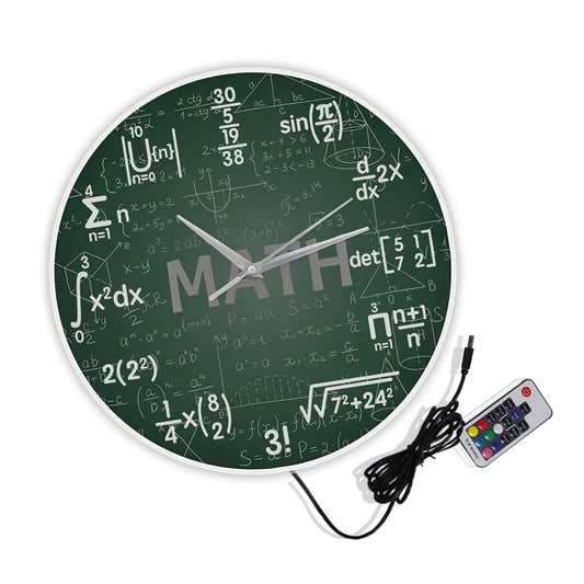 Green Chalkboard Math Formulas Wall Clock Hanging Wall Watch Back to School Science Mathematics Art Wall Decor Math Geek Gift