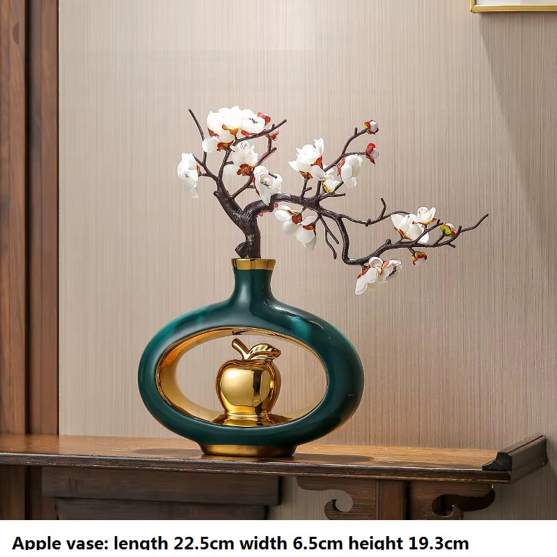 Chinese Style Creativity Ceramic Vase Wooden Frame Retro Openwork Vase Modern Home Flower Arrangement Decoration Flower Vases