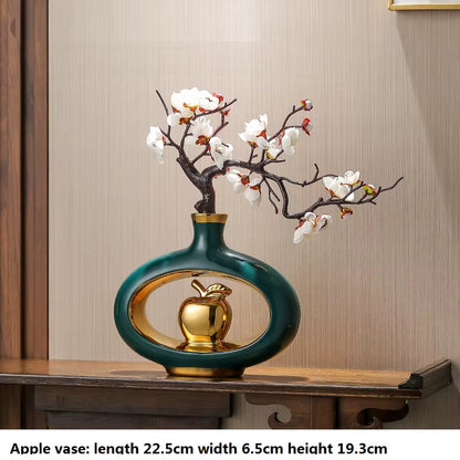 Chinese Style Creativity Ceramic Vase Wooden Frame Retro Openwork Vase Modern Home Flower Arrangement Decoration Flower Vases