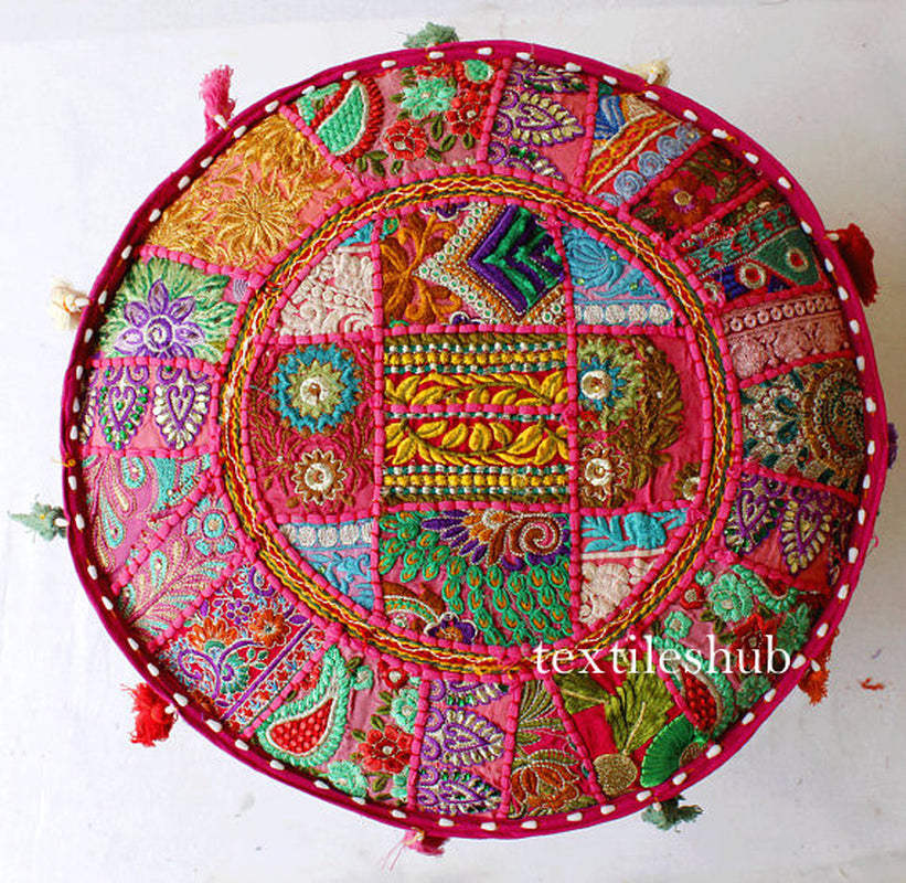 Indien Handmade Bohemian Pouf Ottoman Stool Floor Pillow Chair Pouffe Pouf Pink"