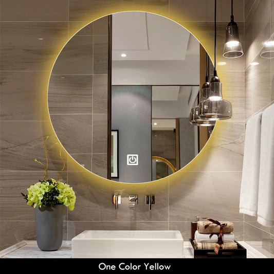 Round Bathroom Mirror Smart Makeup LED Mirror Adjustable Backlight with Bluetooth Speaker for Hotel Bedroom Decoration Mirrorg