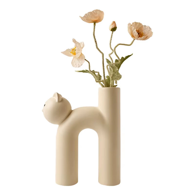 Cute Cat Vase Cathead H-Shaped Tube Vase Flower Arrangement Hydroponics Accessories Home Furnishing Decoration Vases Pots