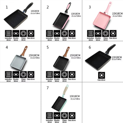 1Pc Rectangular Tamagoyaki Pan – Nonstick Maifan stone omelette pan with heat-resistant handle. Ideal for gas, electric, and glass stoves.
