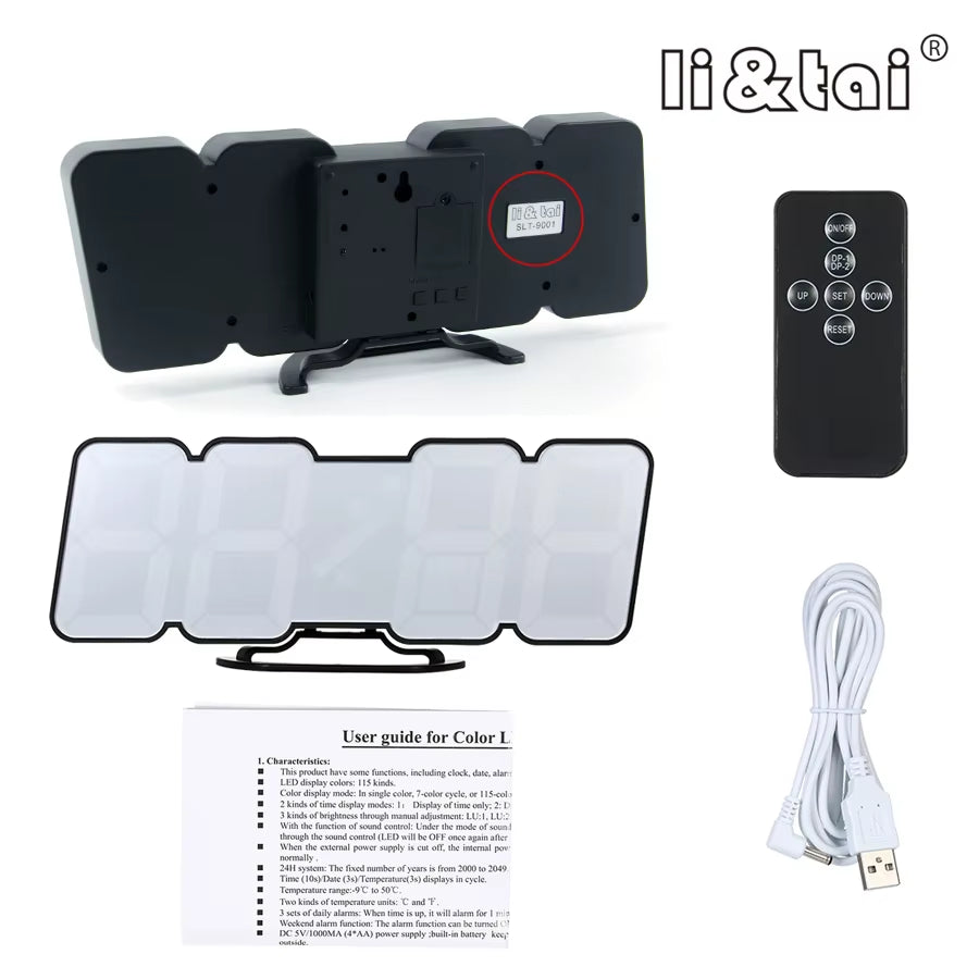Digital Time Alarm Clock with Remote Control, LED Wall Clock with 115 Colors, Digital Watch, Night Light, Magic Desktop, Table