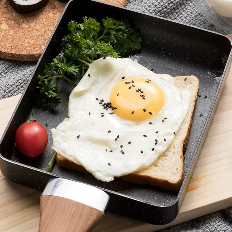 1Pc Rectangular Tamagoyaki Pan – Nonstick Maifan stone omelette pan with heat-resistant handle. Ideal for gas, electric, and glass stoves.
