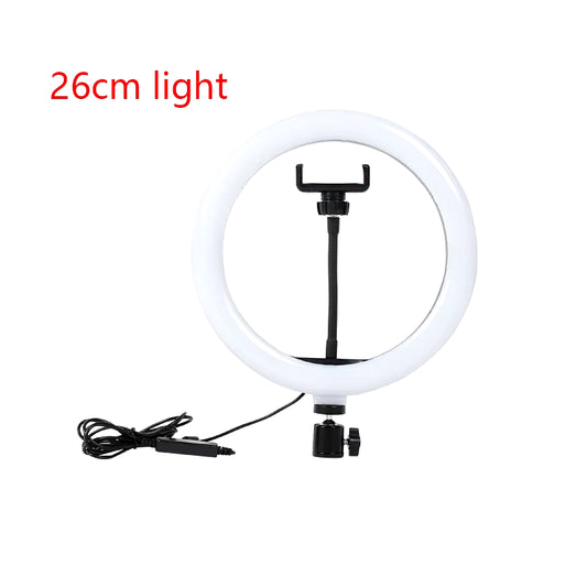 Multi-function 26CM selfie ring light – adjustable brightness for YouTube, makeup, or live video.