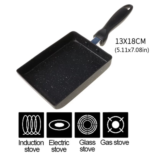 1Pc Rectangular Tamagoyaki Pan – Nonstick Maifan stone omelette pan with heat-resistant handle. Ideal for gas, electric, and glass stoves.