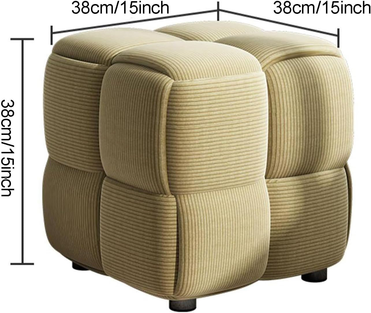Luxurious White Velvet Square Woven Cube Pouf Ottoman - Stylish Upholstered Footrest for Living Room, Bedroom, and Entryway (15x15x15 Inch)
