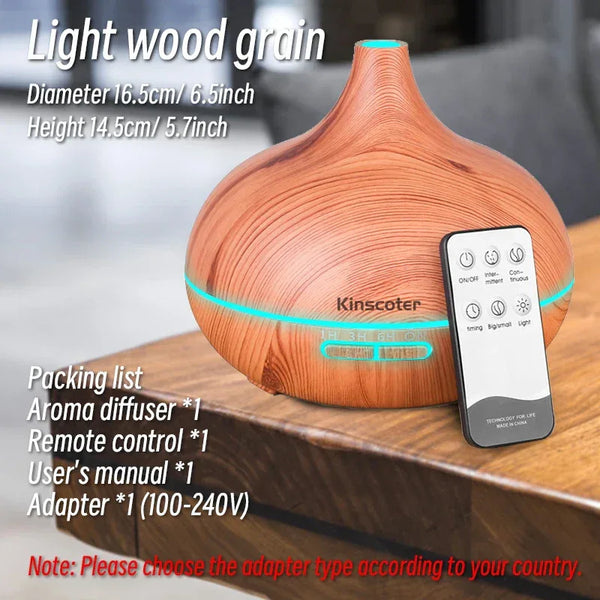 High Quality 500Ml Aromatherapy Essential Oil Diffuser Wood Grain Remote Control with 7 Colors Light - Amaruki